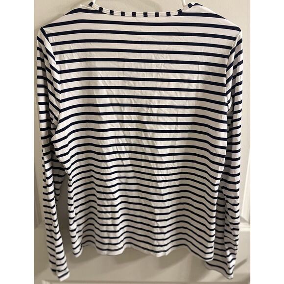 Lands End Stretch Long Sleeve Top Size 10-12 M‎ White Navy Striped Nylon/Spandex - Picture 4 of 4